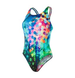 Speedo FlareFlash Placement Digital Powerback Swimsuit - Black/Blue