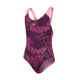 Speedo Allover Splashback Swimsuit - Black/Pink