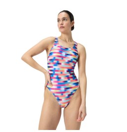 Speedo Womens Club Training Allover Digital Leaderback Swimsuit - Red/Blue