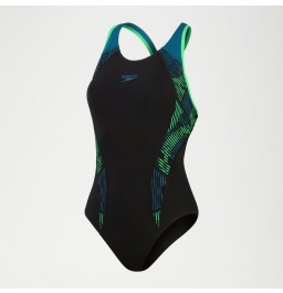 Speedo Womens Placement Laneback Swimsuit Black/Teal