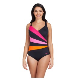  Zoggs Wrap Panel Adjustable Classic Back One Piece - Black/Pink