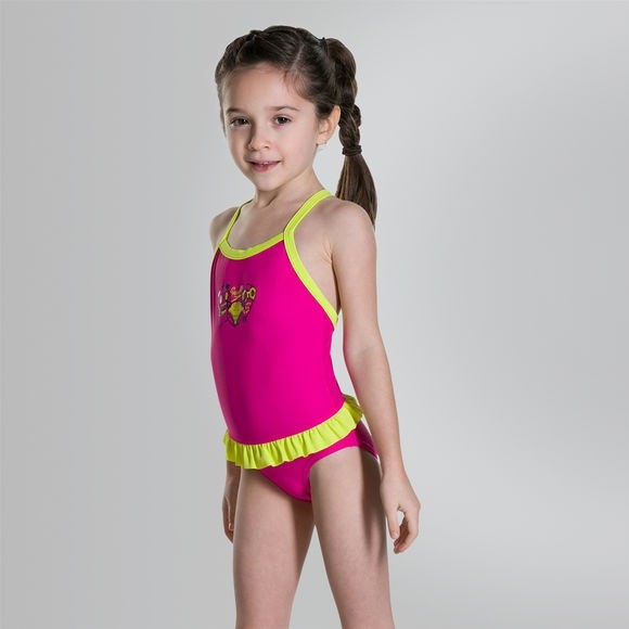 Speedo Frill Swimsuit Pink Navy