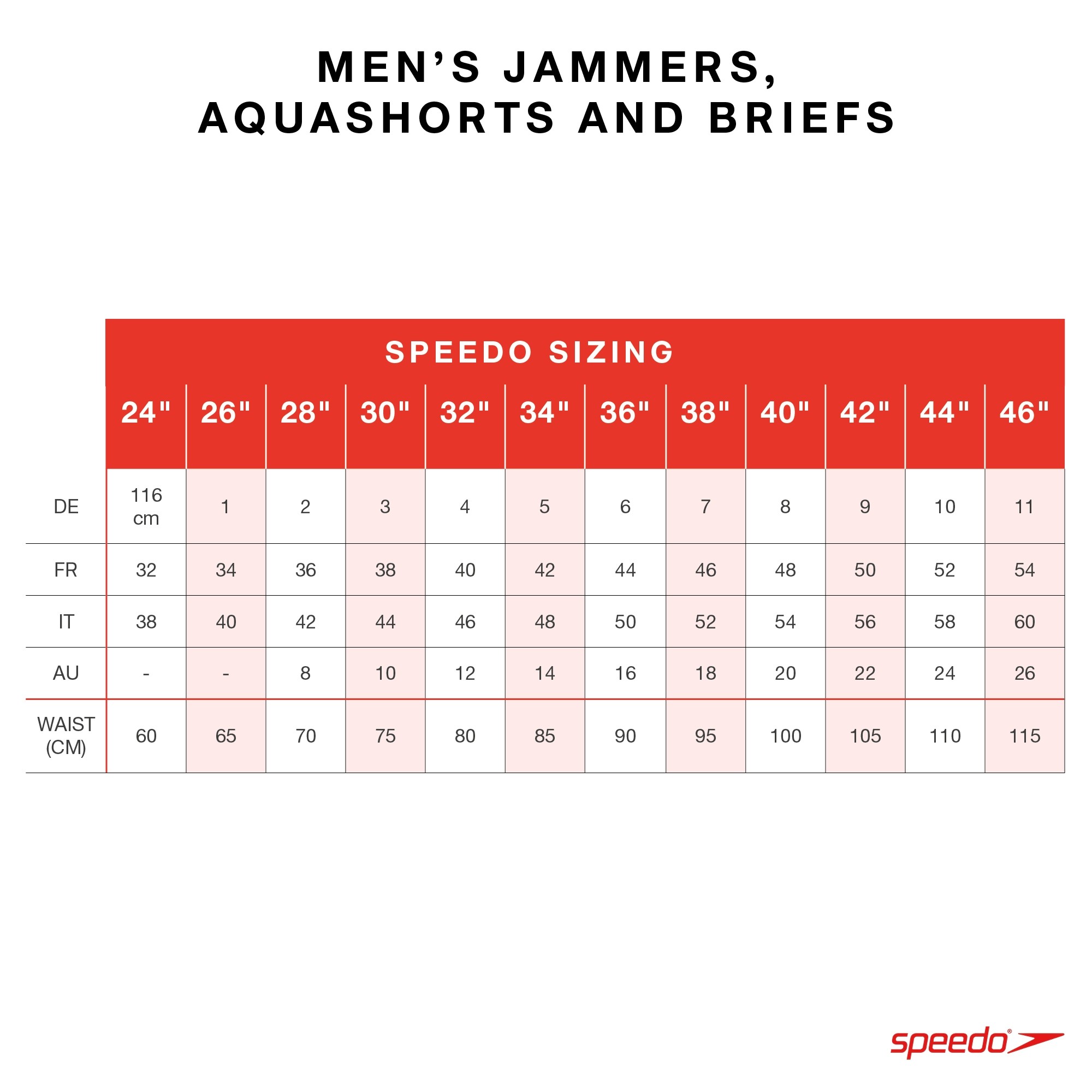 Speedo Size Chart