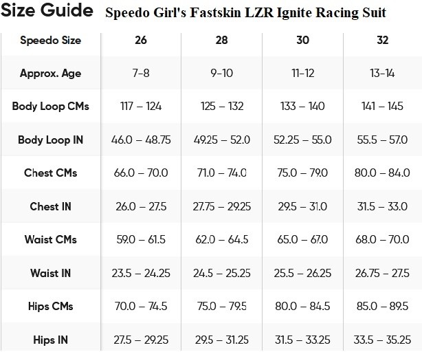 Speedo childrens size guide 2025