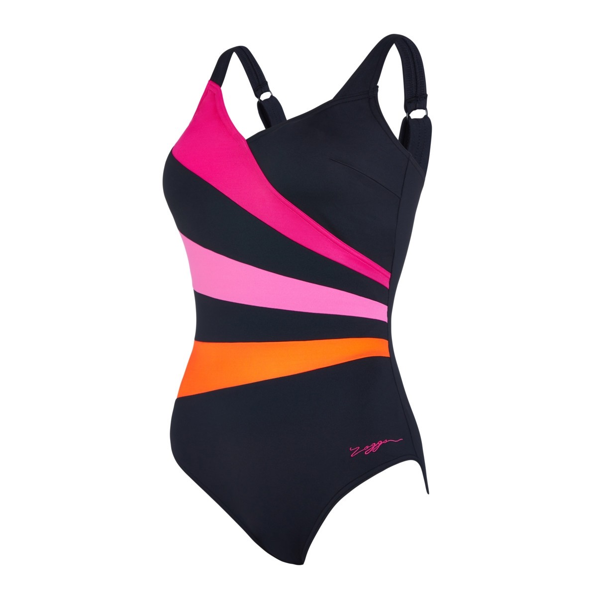 Zoggs Wrap Panel Adjustable Classic Back One Piece - Black/Pink