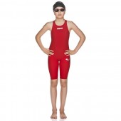 Arena Girls' Powerskin ST Full Body Short Leg Open Back - Red