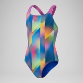 Speedo Girls Digital Allover Powerback Swimsuit - Blue/Pink