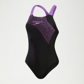 Speedo Womens Medley Logo Swimsuit - Black/Purple