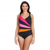  Zoggs Wrap Panel Adjustable Classic Back One Piece - Black/Pink